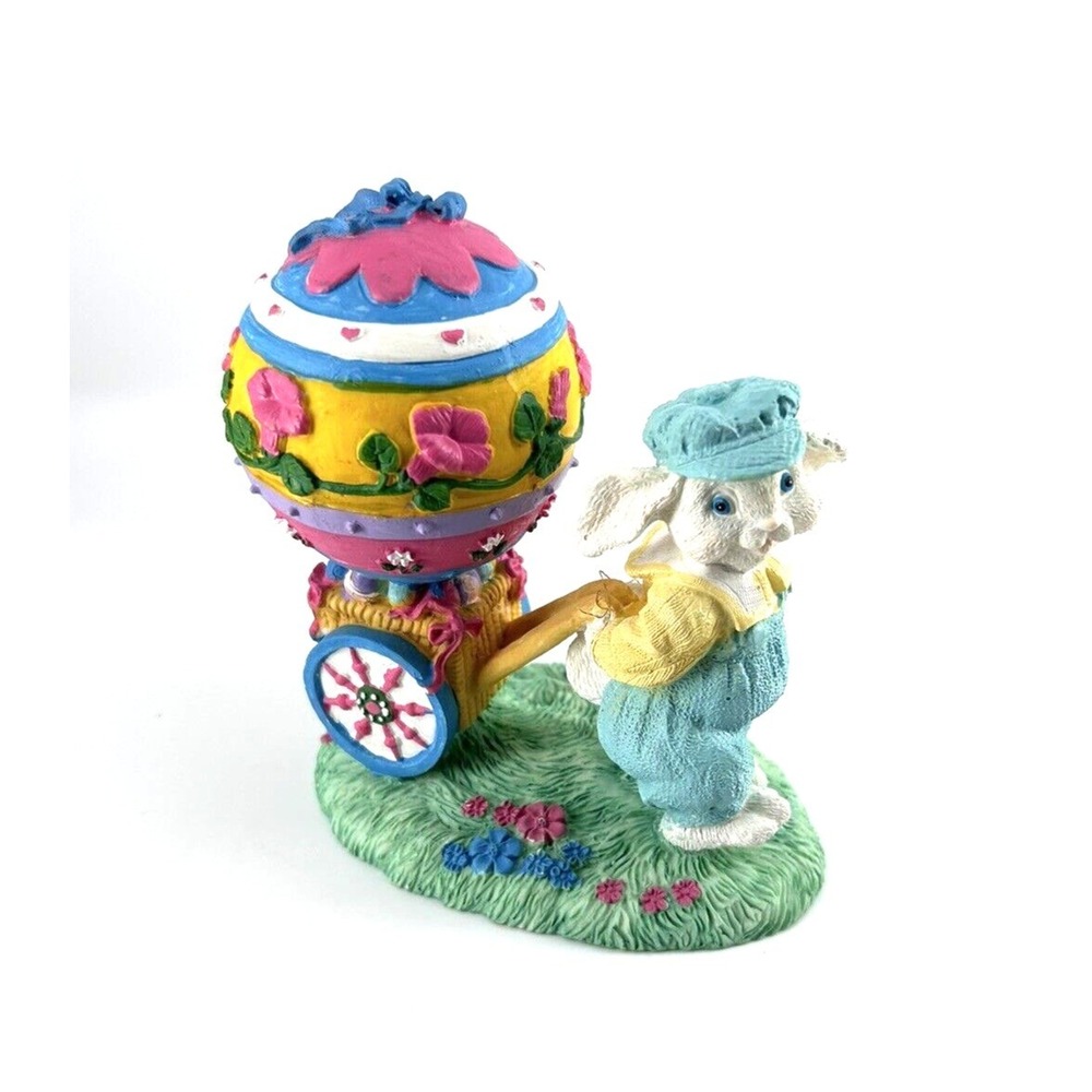 Clover Hill Julies Journey Hand Painted Figurine Easter Bunny with Cart 5"